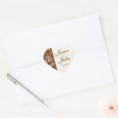 Fleur di Lys Damask - Bruine trouwring Hart Sticker (Envelop)