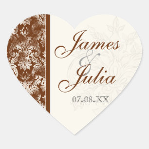 Fleur di Lys Damask - Bruine trouwring Hart Sticker