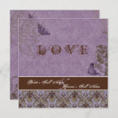Fleur di Lys Damask - Dk Paars Wedding Invitation Kaart (Voorkant / Achterkant)