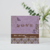 Fleur di Lys Damask - Dk Paars Wedding Invitation Kaart (Staand voorkant)