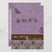 Fleur di Lys Damask - Dk Paars Wedding Invitation Kaart (Voorkant / Achterkant)