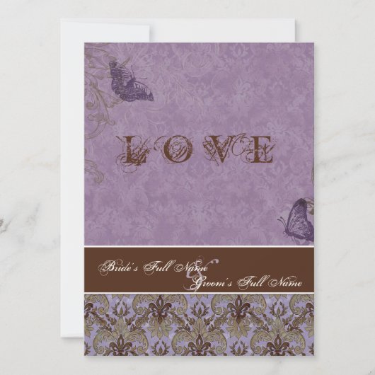 Fleur di Lys Damask - Dk Paars Wedding Invitation Kaart (Voorkant)