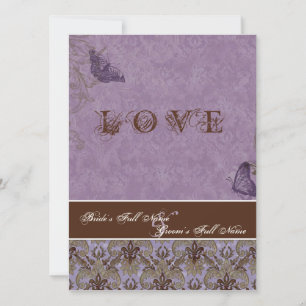Fleur di Lys Damask - Dk Paars Wedding Invitation Kaart