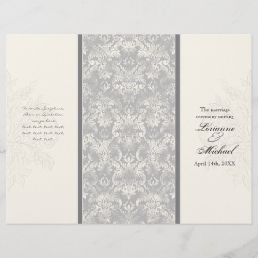Fleur di Lys Damask - Gray Formal Wedding Programm (Voorkant)