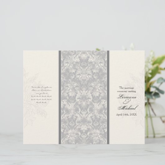 Fleur di Lys Damask - Gray Formal Wedding Programm (Staand voorkant)
