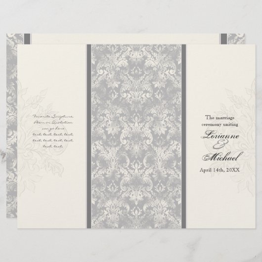 Fleur di Lys Damask - Gray Formal Wedding Programm (Voorkant / Achterkant)