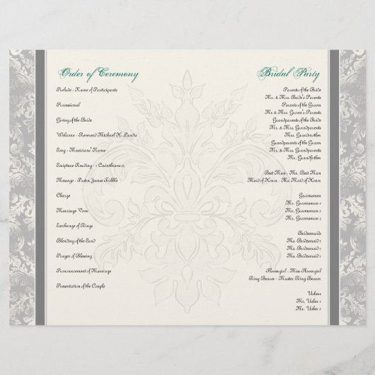 Fleur di Lys Damask - Gray Formal Wedding Programm (Achterkant)