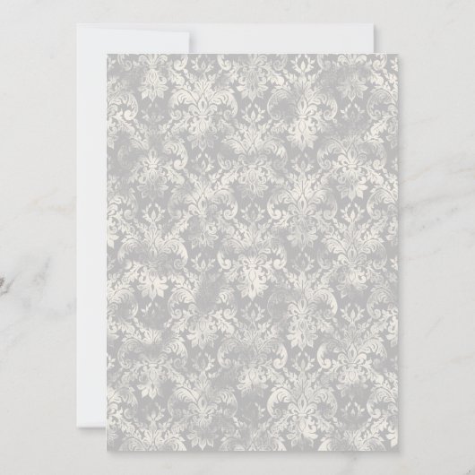 Fleur di Lys Damask - Grijze bruiloft uitnodiging (Achterkant)