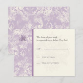 Fleur di Lys Damask - Lila reactiekaart RSVP Kaartje (Voorkant / Achterkant)