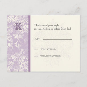 Fleur di Lys Damask - Lila reactiekaart RSVP Kaartje