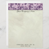 Fleur di Lys Damask Lila Stationery Briefhoofd Ontwerp (Voorkant / Achterkant)
