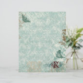 Fleur di Lys Damask - Monogrammed Stationery (Staand voorkant)