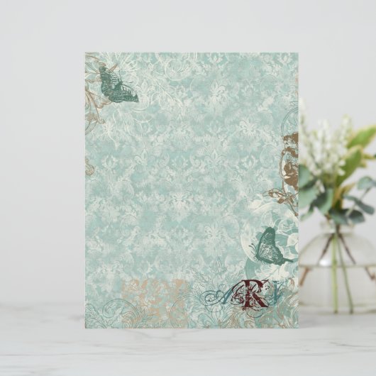 Fleur di Lys Damask - Monogrammed Stationery (Staand voorkant)