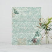 Fleur di Lys Damask - Monogrammed Stationery (Staand voorkant)