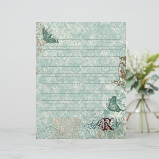 Fleur di Lys Damask - Monogrammed Stationery (Staand voorkant)