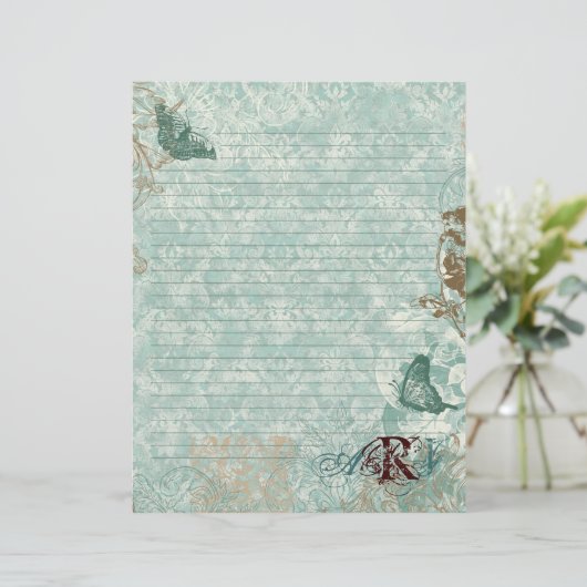 Fleur di Lys Damask - Monogrammed Stationery (Staand voorkant)