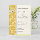 Fleur di Lys Damask - Mosterd bruiloft uitnodiging (Staand voorkant)