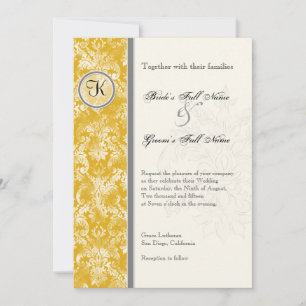 Fleur di Lys Damask - Mosterd bruiloft uitnodiging