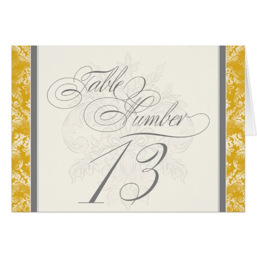 Fleur di Lys Damask Mosterd Tafelnummer 13 Kaarten (Voorkant Horizontaal)
