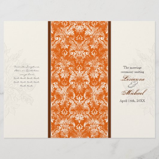Fleur di Lys Damask Oranje Formal Wedding Programm (Voorkant)