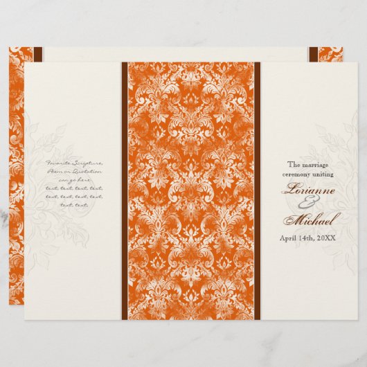 Fleur di Lys Damask Oranje Formal Wedding Programm (Voorkant / Achterkant)