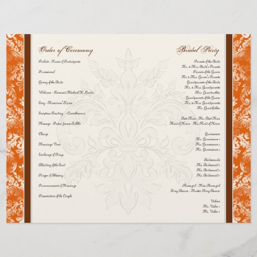 Fleur di Lys Damask Oranje Formal Wedding Programm (Achterkant)