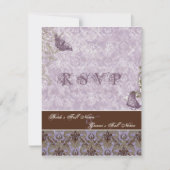 Fleur di Lys Damask - Paarse RSVP Response Kaart (Voorkant)