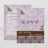 Fleur di Lys Damask - Paarse RSVP Response Kaart (Voorkant / Achterkant)