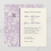 Fleur di Lys Damask - Uitnodiging tot Lila huwelij (Voorkant / Achterkant)