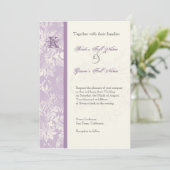 Fleur di Lys Damask - Uitnodiging tot Lila huwelij (Staand voorkant)