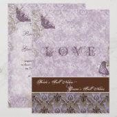 Fleur di Lys Damask - Uitnodiging voor Paarse brui (Voorkant / Achterkant)