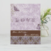 Fleur di Lys Damask - Uitnodiging voor Paarse brui (Staand voorkant)