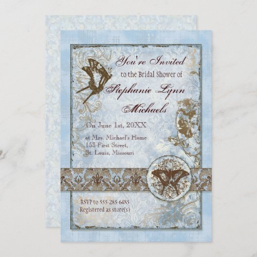 Fleur di Lys Damask vs2 - Bridal Shower Invitation Kaart (Voorkant / Achterkant)