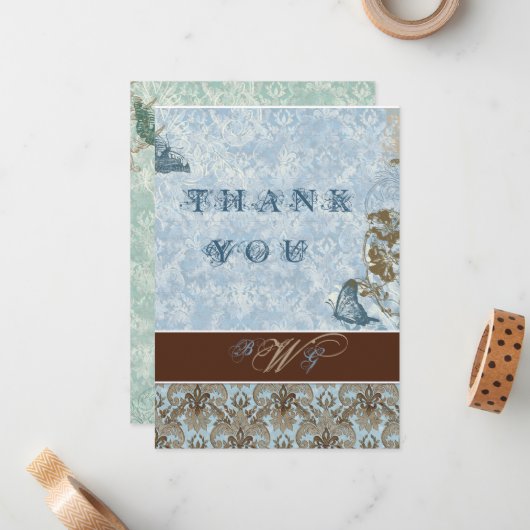 Fleur di Lys Damask vs2 - Hartelijk dank Notitiekaartje (Voorkant / Achterkant in situ)