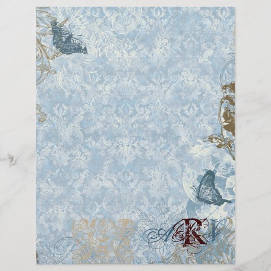 Fleur di Lys Damask vs. 2 - Monogrammen Stationery (Voorkant)