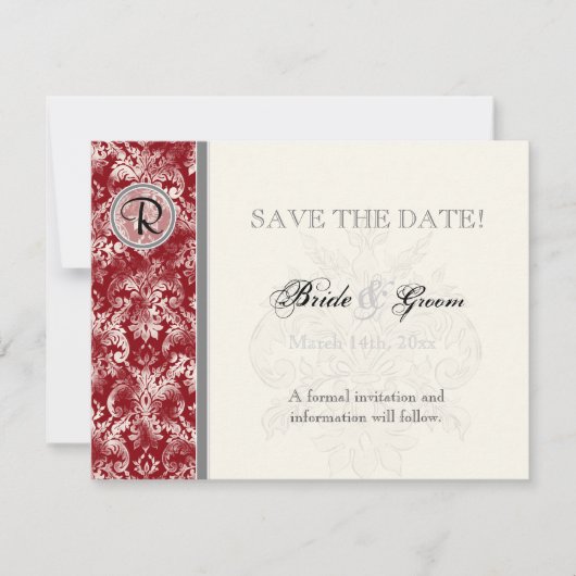Fleur di Lys Damask - Wine Save the Date Kaart (Voorkant)