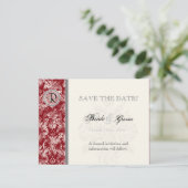 Fleur di Lys Damask - Wine Save the Date Kaart (Staand voorkant)