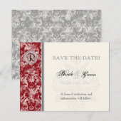 Fleur di Lys Damask - Wine Save the Date Kaart (Voorkant / Achterkant)