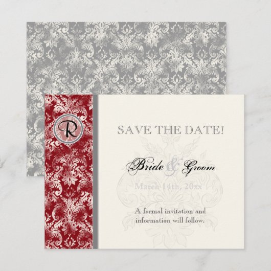 Fleur di Lys Damask - Wine Save the Date Kaart (Voorkant / Achterkant)