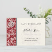 Fleur di Lys Damask - Wine Save the Date Kaart (Staand voorkant)