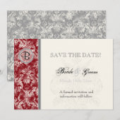 Fleur di Lys Damask - Wine Save the Date Kaart (Voorkant / Achterkant)