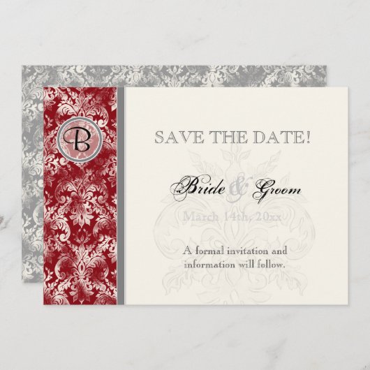 Fleur di Lys Damask - Wine Save the Date Kaart (Voorkant / Achterkant)