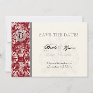 Fleur di Lys Damask - Wine Save the Date Kaart