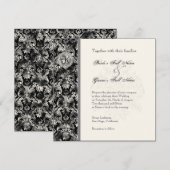 Fleur di Lys Damask - Zwarte bruiloft uitnodiging (Voorkant / Achterkant)