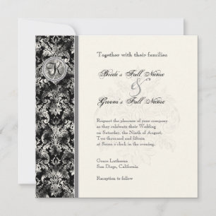 Fleur di Lys Damask - Zwarte bruiloft uitnodiging