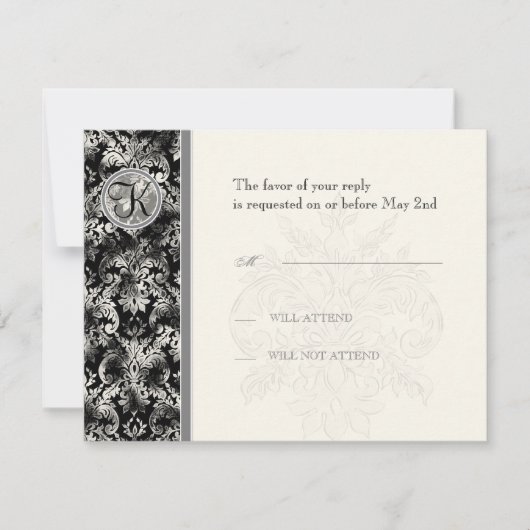 Fleur di Lys Damask - zwarte RSVP-reactiekaart RSVP Kaartje (Voorkant)