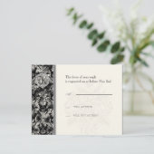 Fleur di Lys Damask - zwarte RSVP-reactiekaart RSVP Kaartje (Staand voorkant)