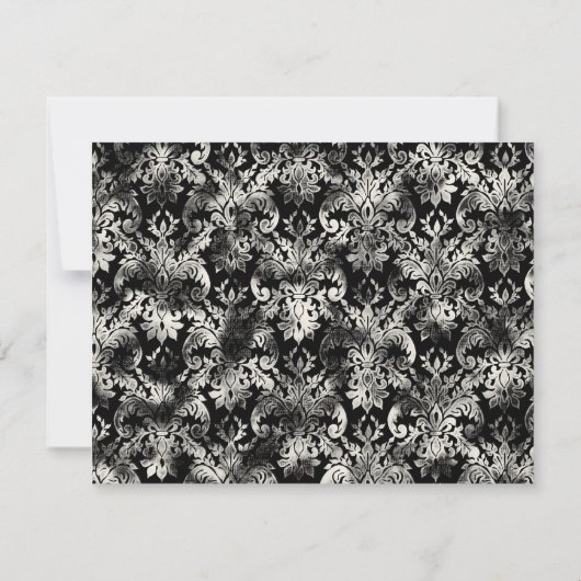 Fleur di Lys Damask - zwarte RSVP-reactiekaart RSVP Kaartje (Achterkant)