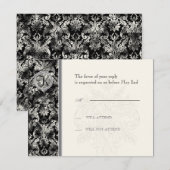 Fleur di Lys Damask - zwarte RSVP-reactiekaart RSVP Kaartje (Voorkant / Achterkant)