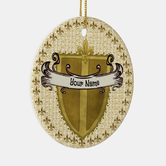 Fleur Family Crest Achternaam Keramisch Ornament (Rechts)